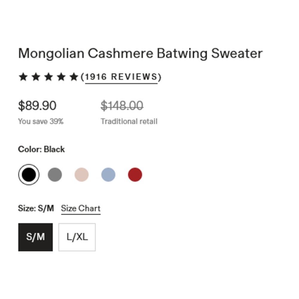 Mongolian Cashmere Batwing Sweater Black Size S/M - Picture 7 of 7